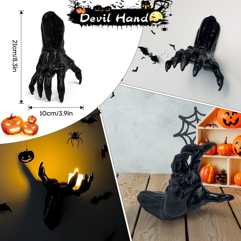 wxnlo Halloween Decor Indoor, 4 Packs Creepy Reaching Hands with LED Candles, Life-Sized Gothic Wall Decor for Horror, Spooky Halloween Decorations for Home, Party, Goth & Dark Academia Style - Image 5